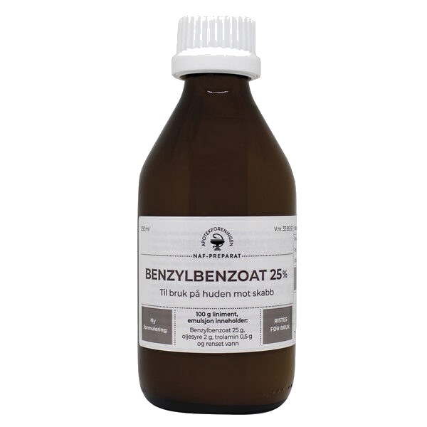 Benzylbenzoat NAF liniment, emulsjon 25% 250 ml
